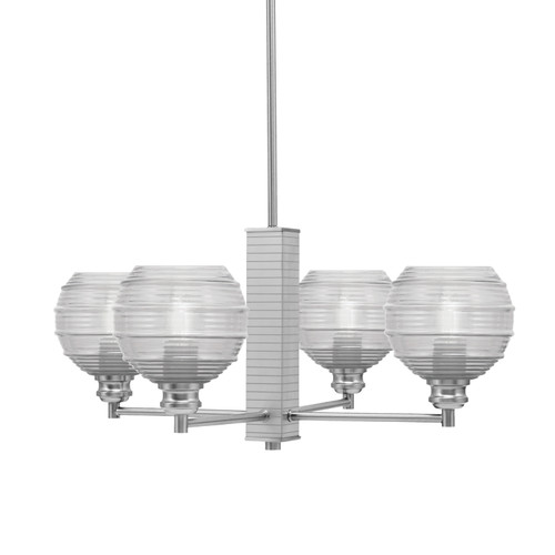 Edge 4 Light Chandelier, Brushed Nickel Finish, 6" Clear Ribbed Glass (1154-BN-5110)
