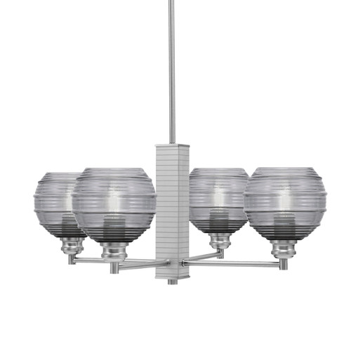 Edge 4 Light Chandelier, Brushed Nickel Finish, 6" Smoke Ribbed Glass (1154-BN-5112)