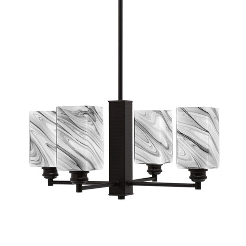 Edge 4 Light Chandelier, Espresso Finish, 3.5" Square Onyx Swirl Glass (1154-ES-549)