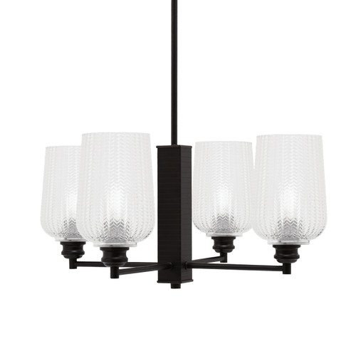 Edge 4 Light Chandelier, Espresso Finish, 5" Clear Textured Glass (1154-ES-4250)