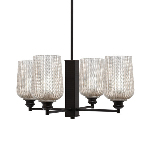 Edge 4 Light Chandelier, Espresso Finish, 5" Silver Textured Glass (1154-ES-4253)