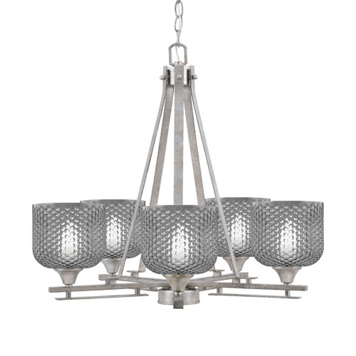 Uptowne 5 Light, Uplight, Chandelier, Aged Silver Finish, 6" Smoke Textured Glass (325-AS-4612)