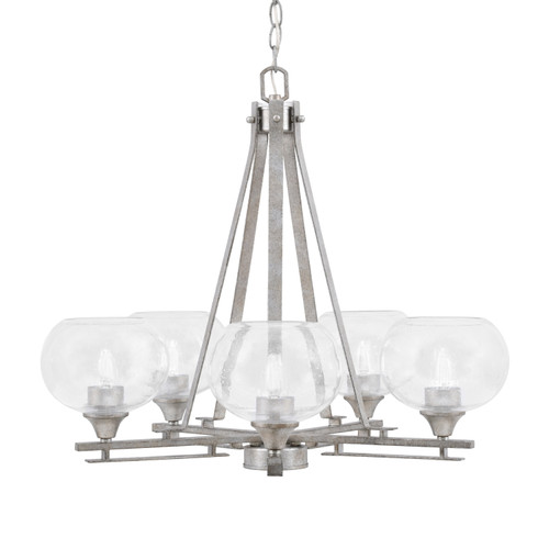 Uptowne 5 Light, Uplight, Chandelier, Aged Silver Finish, 7" Clear Bubble Glass (325-AS-202)