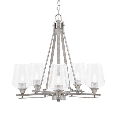 Uptowne 5 Light, Uplight, Chandelier, Aged Silver Finish, 5" Clear Bubble Glass (325-AS-210)