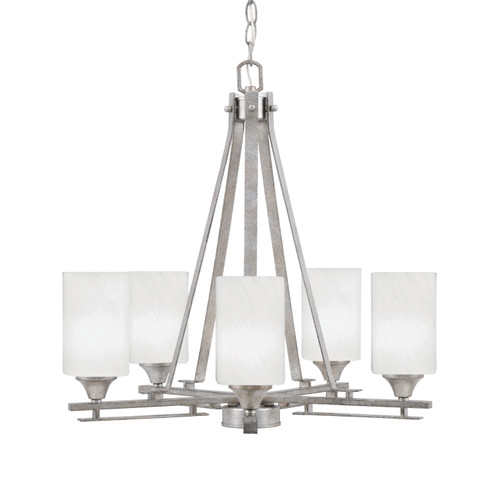 Uptowne 5 Light, Uplight, Chandelier, Aged Silver Finish, 4" White Marble Glass (325-AS-3001)