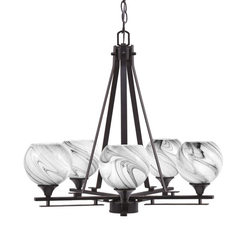 Uptowne 5 Light, Uplight, Chandelier, Dark Granite Finish, 5.75" Onyx Swirl Glass (325-DG-4109)