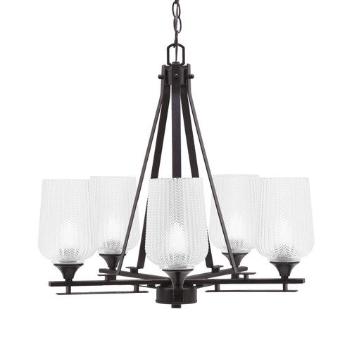 Uptowne 5 Light, Uplight, Chandelier, Dark Granite Finish, 5" Clear Textured Glass (325-DG-4250)
