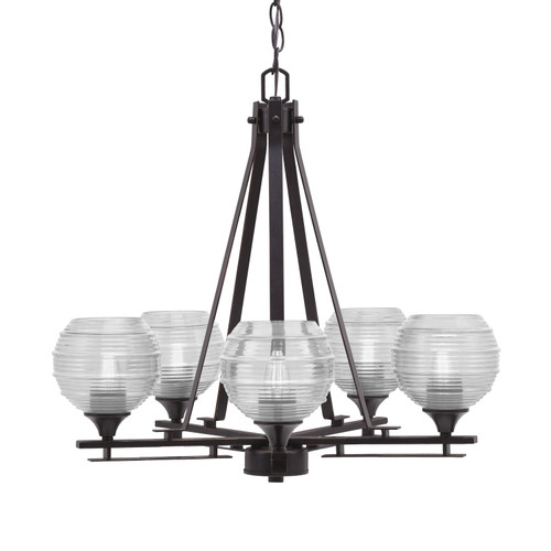Uptowne 5 Light, Uplight, Chandelier, Dark Granite Finish, 6" Clear Ribbed Glass (325-DG-5110)