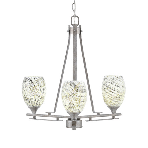 Uptowne 3 Light, Uplight, Chandelier, Aged Silver Finish, 5" Natural Fusion Glass  (323-AS-5054)