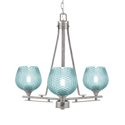 Uptowne 3 Light, Uplight, Chandelier, Aged Silver Finish, 6" Turquoise Textured Glass (323-AS-4605)