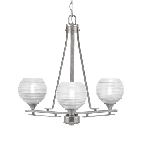Uptowne 3 Light, Uplight, Chandelier, Aged Silver Finish, 6" Clear Ribbed Glass (323-AS-5110)