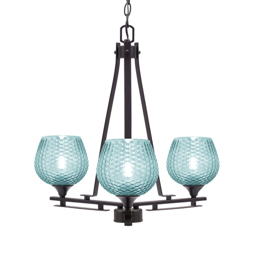 Uptowne 3 Light, Uplight, Chandelier, Dark Granite Finish, 6" Turquoise Textured Glass (323-DG-4605)