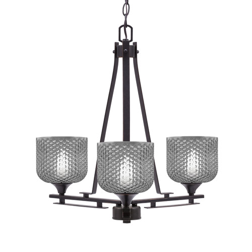 Uptowne 3 Light, Uplight, Chandelier, Dark Granite Finish, 6" Smoke Textured Glass (323-DG-4612)