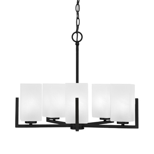 Atlas 5 Light Chandelier, Matte Black Finish, 3.5" Square White Marble Glass (4505-MB-541)