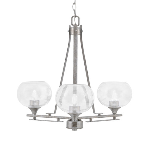 Uptowne 3 Light, Uplight, Chandelier, Aged Silver Finish, 7" Clear Bubble Glass (323-AS-202)