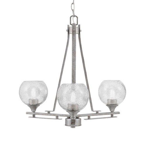 Uptowne 3 Light, Uplight, Chandelier, Aged Silver Finish, 5.75" Smoke Bubble Glass (323-AS-4102)