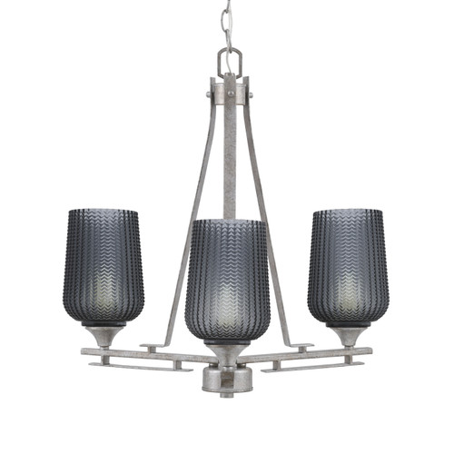 Uptowne 3 Light, Uplight, Chandelier, Aged Silver Finish, 5" Smoke Textured Glass  (323-AS-4252)