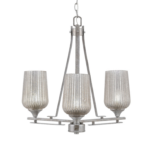 Uptowne 3 Light, Uplight, Chandelier, Aged Silver Finish, 5" Silver Textured Glass (323-AS-4253)