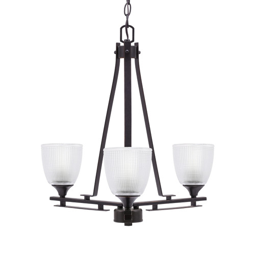 Uptowne 3 Light, Uplight, Chandelier, Dark Granite Finish, 5" Clear Ribbed Glass (323-DG-500)
