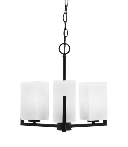 Atlas 3 Light, Chandelier, Matte Black Finish, 3.5" Square White Marble Glass (4503-MB-541)