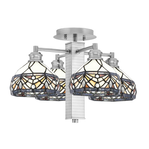 Edge 4 Light Semi-Flush, Brushed Nickel Finish, 7" Kaleidoscope Art Glass (1157-BN-9485)