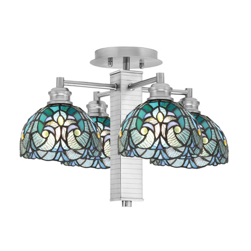 Edge 4 Light Semi-Flush, Brushed Nickel Finish, 7" Turquoise Cypress Art Glass (1157-BN-9925)