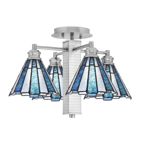 Edge 4 Light Semi-Flush, Brushed Nickel Finish, 7" Sea Ice Art Glass  (1157-BN-9325)