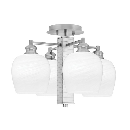 Edge 4 Light Semi-Flush, Brushed Nickel Finish, 6" White Marble Glass (1157-BN-4811)