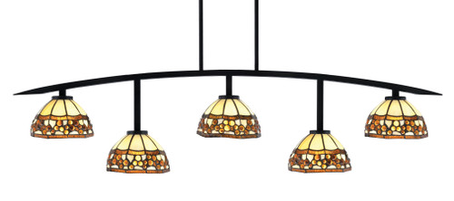 Kurve 5 Light Bar, Matte Black Finish, 7" Roman Jewel Art Glass (3745-MB-9975)