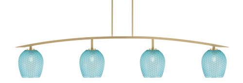 Kurve 4 Light Bar, New Age Brass Finish, 7.5" Turquoise Textured Glass (3734-NAB-4905)
