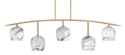 Kurve 5 Light Bar, New Age Brass Finish, 6" Onyx Swirl Glass (3745-NAB-4819)