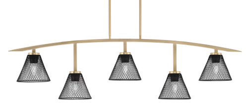 Kurve 5 Light Bar, New Age Brass Finish, 7" Matte Black Cone Mesh Metal Shades (3745-NAB-805-MB)