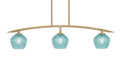 Kurve 3 Light Island Light, New Age Brass Finish, 6" Turquoise Textured Glass (3736-NAB-4625)