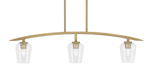 Kurve 3 Light Island Light, New Age Brass Finish, 5" Clear Bubble Glass (3736-NAB-210)