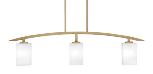 Kurve 3 Light Island Light, New Age Brass Finish, 4" Square White Muslin Glass (3736-NAB-531)