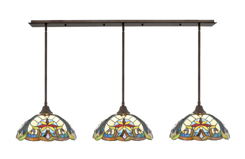 3 Light Stem Hung Linear Pendalier, Bronze Finish, 16" Earth Star Art Glass (48-BRZ-936)