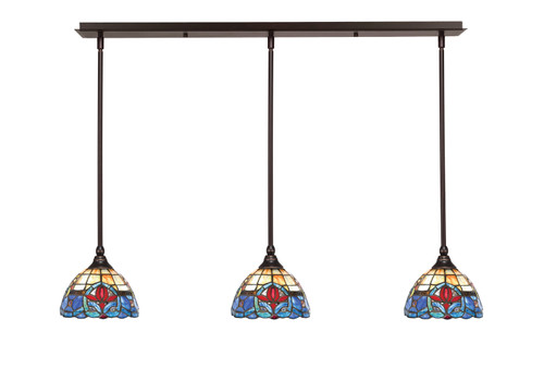 3 Light Stem Hung Linear Pendalier, Dark Granite Finish, 7" Sierra Art Glass (36-DG-9355)