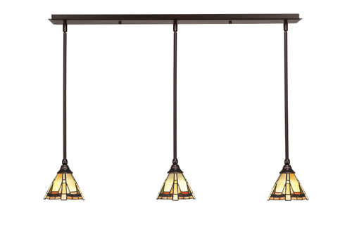 3 Light Stem Hung Linear Pendalier, Dark Granite Finish, 7" Zion Art Glass (36-DG-9345)