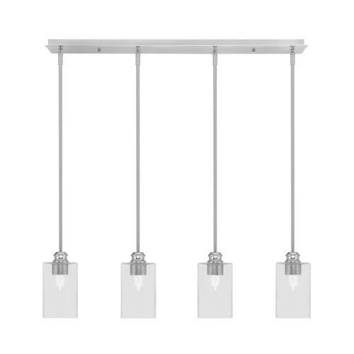 Edge 4 Light Linear Pendalier, Brushed Nickel Finish, 4.5" Square Clear Bubble Glass (1156-BN-530)
