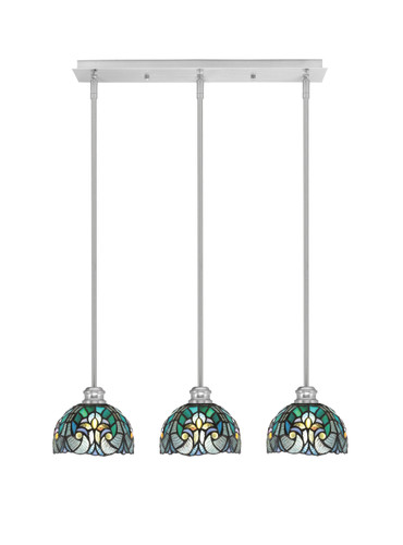 Edge 3 Light Linear Pendalier, Brushed Nickel Finish, 7" Turquoise Cypress Art Glass (1153-BN-9925)