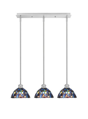 Edge 3 Light Linear Pendalier, Brushed Nickel Finish, 7" Blue Mosaic Art Glass (1153-BN-9955)