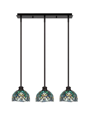 Edge 3 Light Linear Pendalier, Espresso Finish, 7" Turquoise Cypress Art Glass (1153-ES-9925)