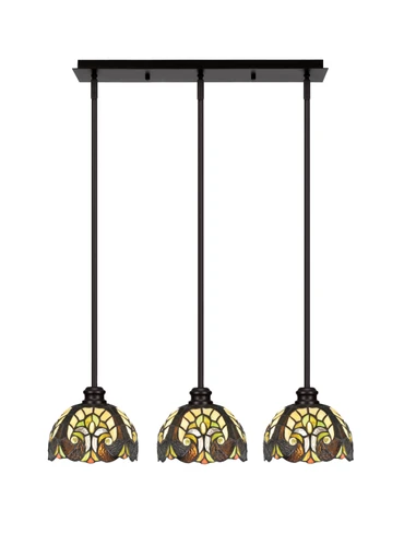 Edge 3 Light Linear Pendalier, Espresso Finish, 7" Ivory Cypress Art Glass (1153-ES-9945)