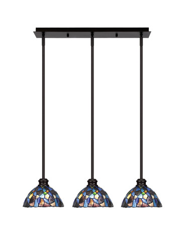 Edge 3 Light Linear Pendalier, Espresso Finish, 7" Blue Mosaic Art Glass (1153-ES-9955)