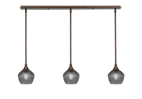 3 Light Stem Hung Linear Pendalier, Bronze Finish, 6" Smoke Textured Glass (36-BRZ-4622)
