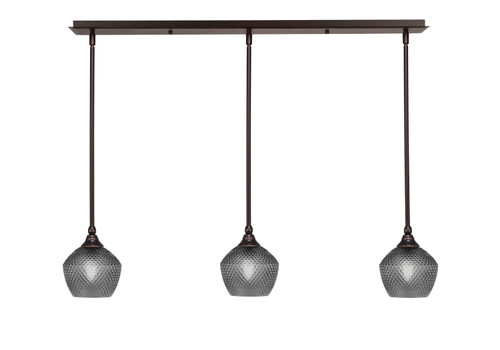 3 Light Stem Hung Linear Pendalier, Dark Granite Finish, 6" Smoke Textured Glass (36-DG-4622)