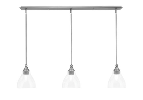 3 Light Stem Hung Linear Pendalier, Brushed Nickel Finish, 6.25" Clear Bubble Glass  (36-BN-4760)