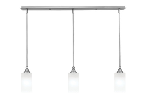 3 Light Stem Hung Linear Pendalier, Brushed Nickel Finish, 3.5" Square White Marble Glass (36-BN-541)