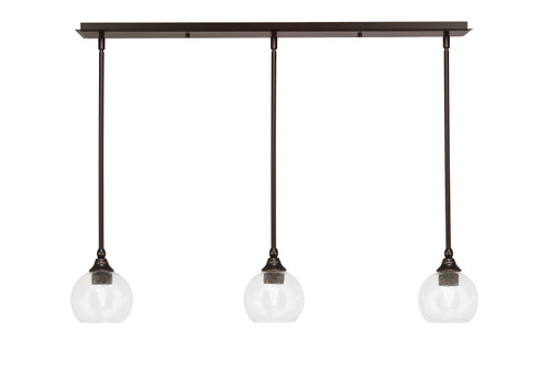 3 Light Stem Hung Linear Pendalier, Dark Granite Finish, 5.75" Clear Bubble Glass (36-DG-4100)