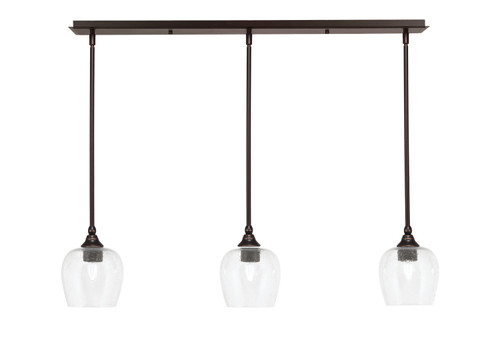 3 Light Stem Hung Linear Pendalier, Dark Granite Finish, 6" Clear Bubble Glass  (36-DG-4810)